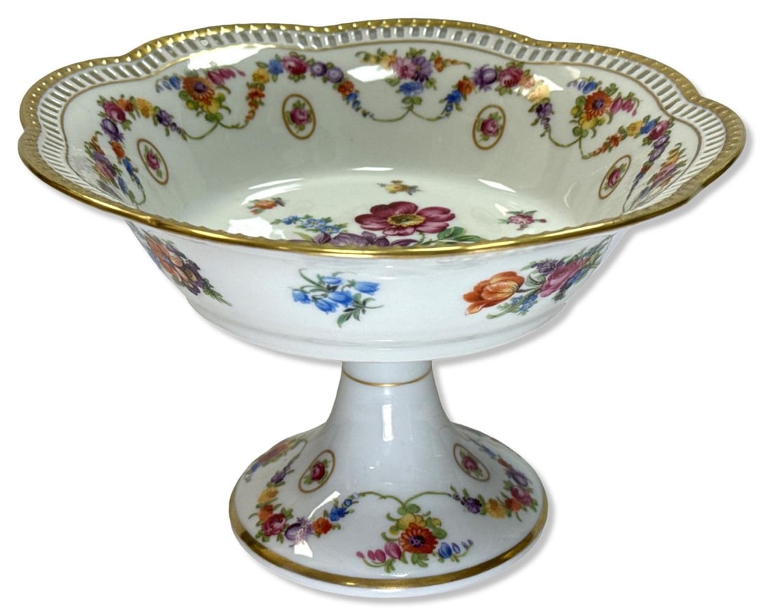 Vintage Dresden Schumann Bavaria Reticulated Floral Motif Compote (1 of 3)
