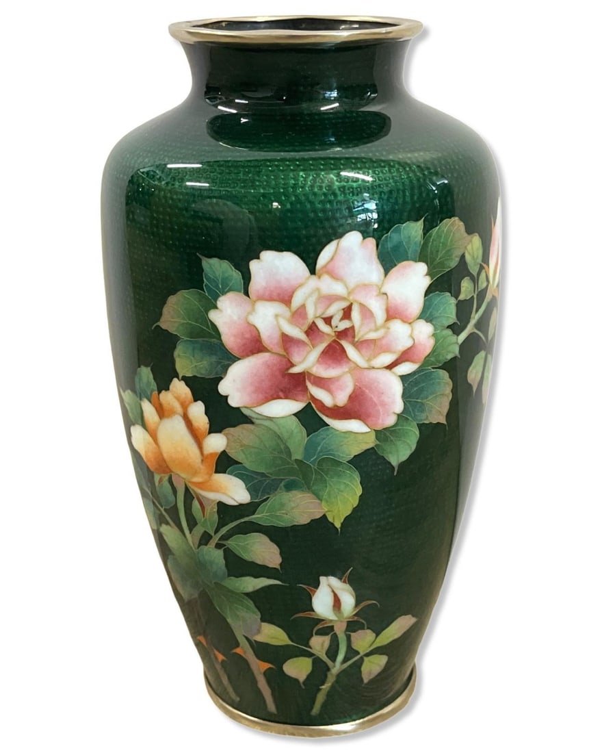 Japanese Cloisonne Enameled Ginbari Silverware Vase: Japanese Cloisonne Enameled Ginbari Silverware Vase measures H: 7 1/2"