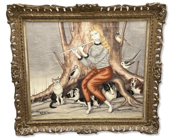 Signed Foussa Itaya (Japanese, b. 1919) Oil Painting on Canvas of a Woman Playing a Flute with