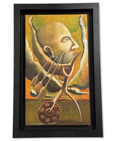 Signed Jose Ivan Girona (Puerto Rican, b. 1977) Acrylic Painting on Wood Inercia