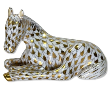 Herend Gold Fishnet Horse Foal Porcelain Figurine
