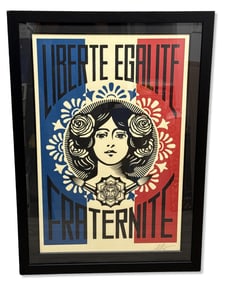 Signed Shepard Fairey (American, b. 1970) Lithograph in Color Liberte Egalite Fraternite