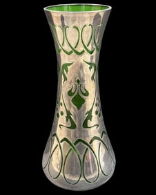 Loetz? Art Nouveau Silver Overlay Green Glass Vase