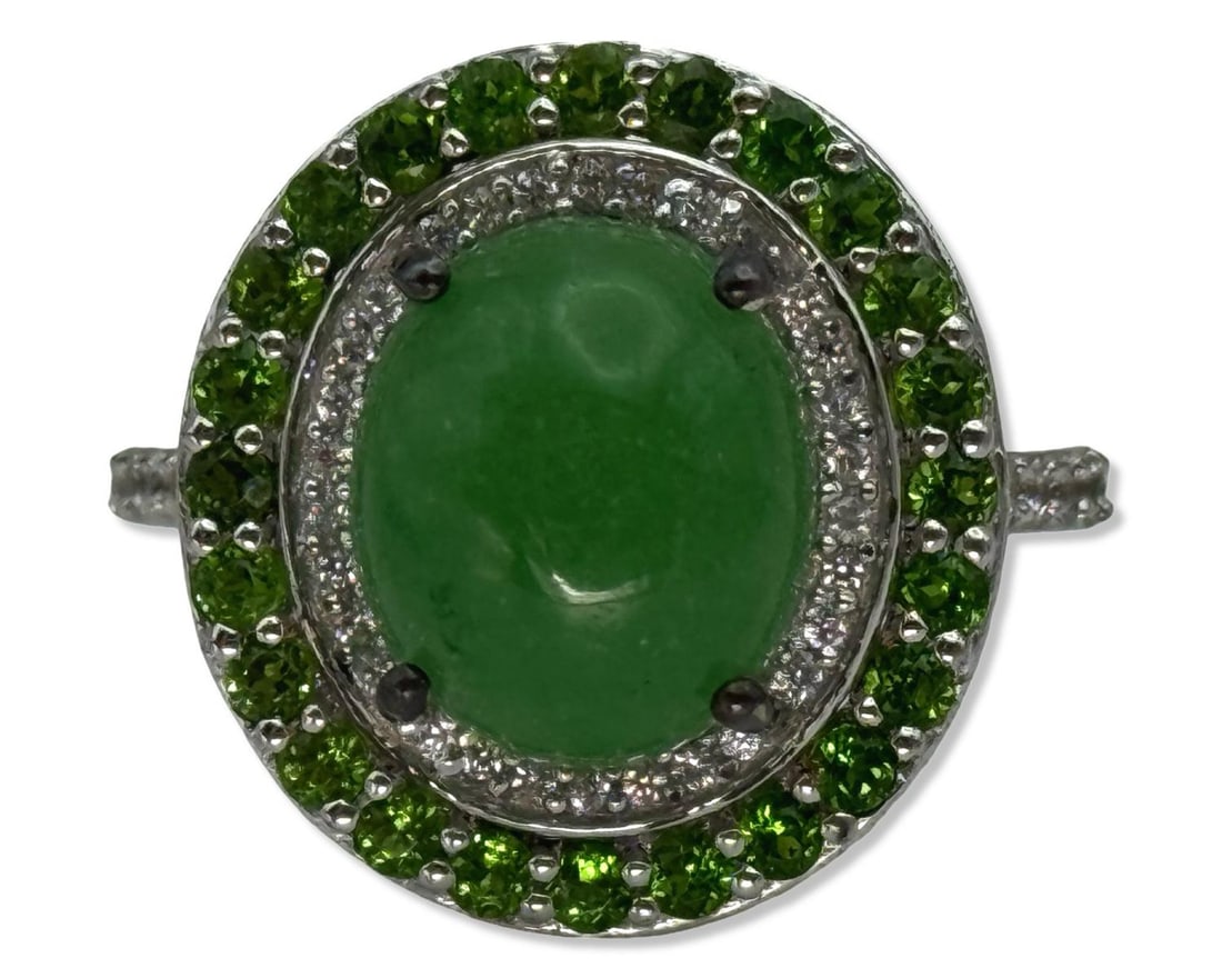 Sterling Silver, White Sapphire, & Chrome Diopside Ring: Sterling Silver, White Sapphire, & Chrome Diopside Ring size 8 1/2