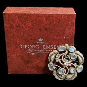 Georg Jensen Denmark Sterling Silver & Moonstone Brooch