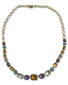 14kt YG, Diamond, Approx 5.00ct Citrine, 2.00ct Aquamarine, 5.00ct Amethyst, & 5.00ct Tourmaline Nec