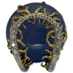 18kt YG + WG, Purple Tone Jade, & Approx 0.50ct Diamond Horse Shoe Motif Ring