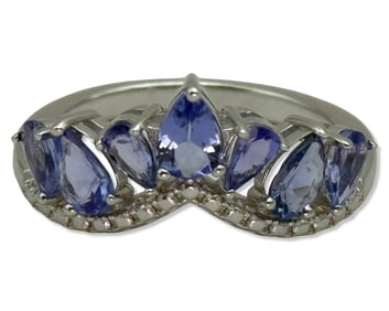 Sterling Silver, White Sapphire, & Tanzanite Tiara Motif Ring