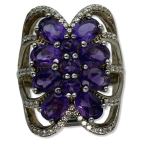 Sterling Silver, White Sapphire, & Amethyst Ring