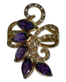 Gold Washed Sterling Silver, White Sapphire, & Amethyst Ring