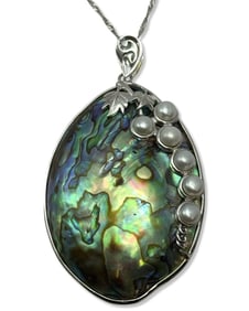 Sterling Silver, Pearl, & Mother of Pearl Leaf Motif Necklace