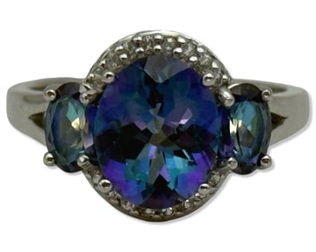 Sterling Silver, White Sapphire, & London Blue Topaz Ring