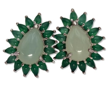 Sterling Silver, Chalcedony, & Aventurine Earrings