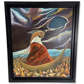 Signed Jose Ivan Girona (Puerto Rican, b. 1977) Acrylic Painting on Wood Viaje a Niniveh