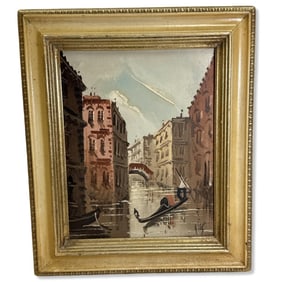 Signed Antonio DeVity (Italian, 1901-1993) Oil Painting on Canvas Venetair Street