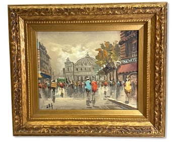 Signed Antonio DeVity (Italian, 1901-1993) Parisian Street Scene Oil Painting on Canvas