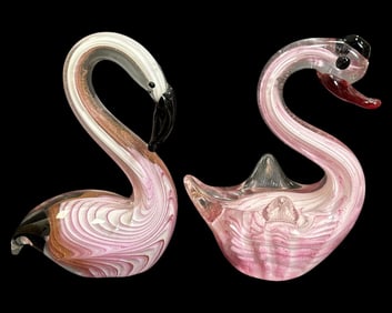 Pair of Murano Style Hand Blown Multicolored Art Glass Bird Sculptures