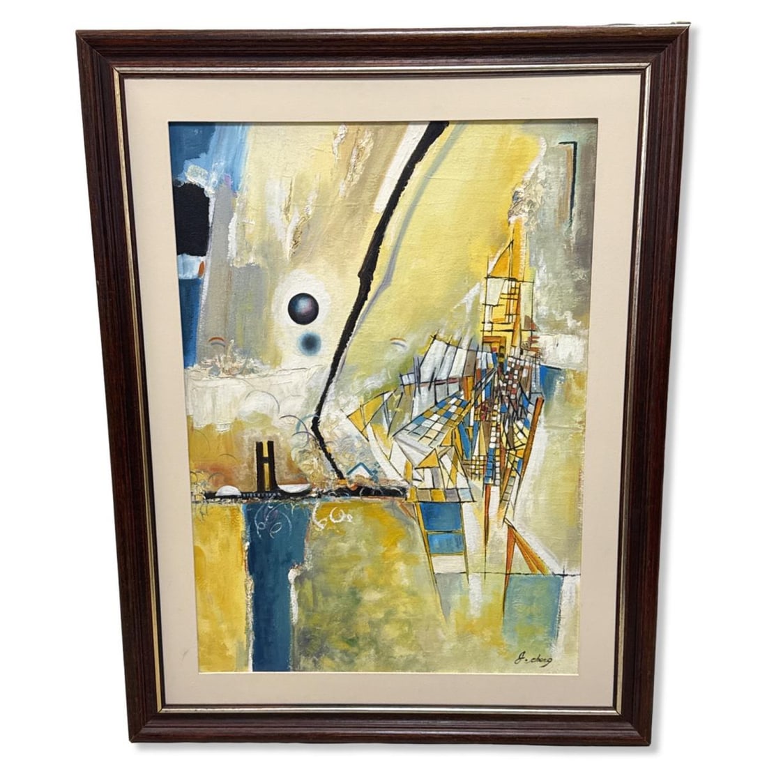 Signed John Cheng Abstract Oil Painting on Canvas (1 of 3)