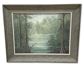 Signed Marge Leeper Oil Painting on Board of a Florida River Scene