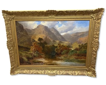 Signed Clarence Roe (English, 1850-1909) Oil Painting on Canvas of a Rural Landscape Scene