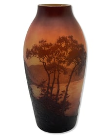 Signed D'Argental Cameo Landscape Vase of a Wilderness Scenic View