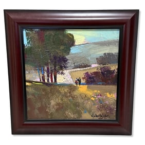 Signed Ian Hertslet (South African b. 1951) Oil Painting Couple Walking in a Field