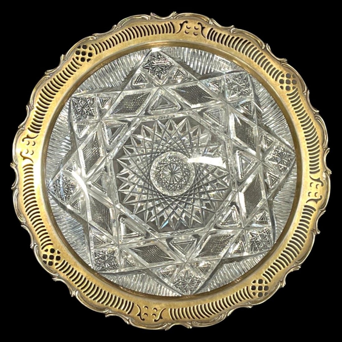 Gorham Sterling Silver & Brilliant Cut Crystal Centerpiece Bowl, Marked Sterling S. 2555 (1 of 3)