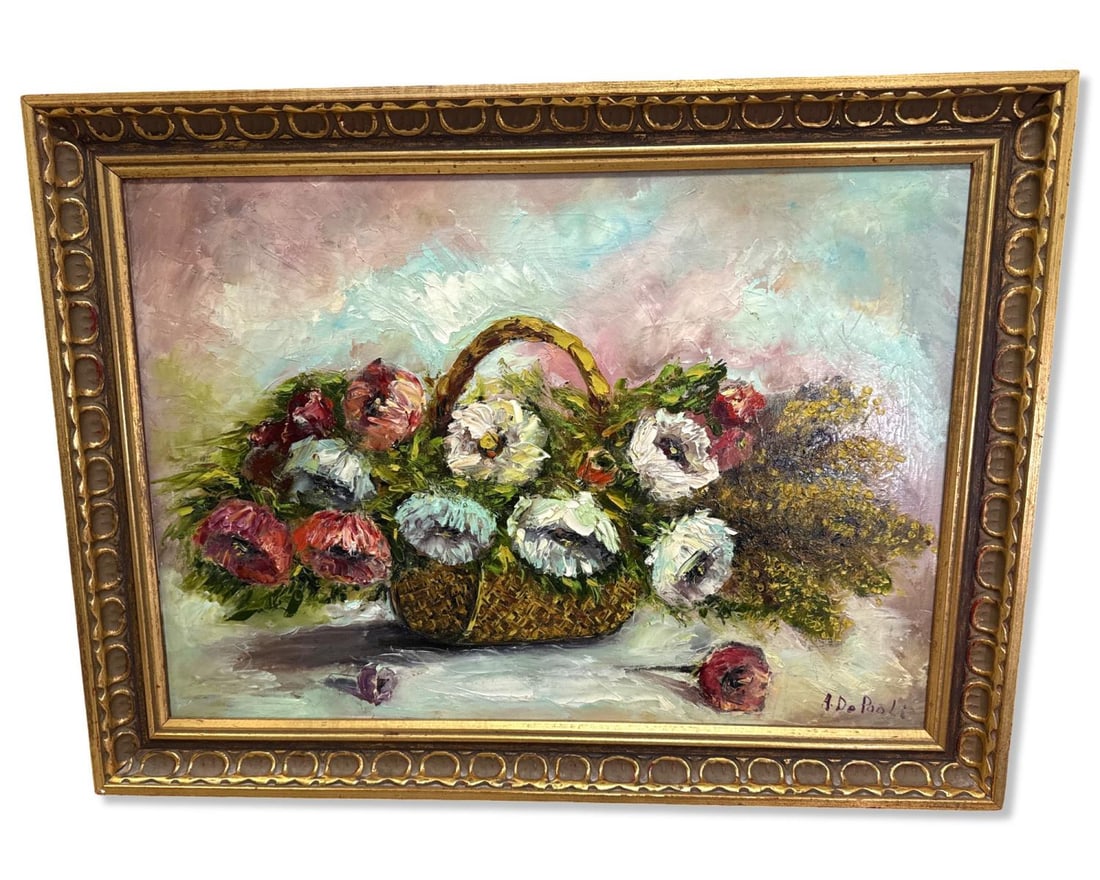 Signed A. De Paoli (Italian b. 1910) Impressionist Oil Painting on Canvas of a Floral Still Life (1 of 4)