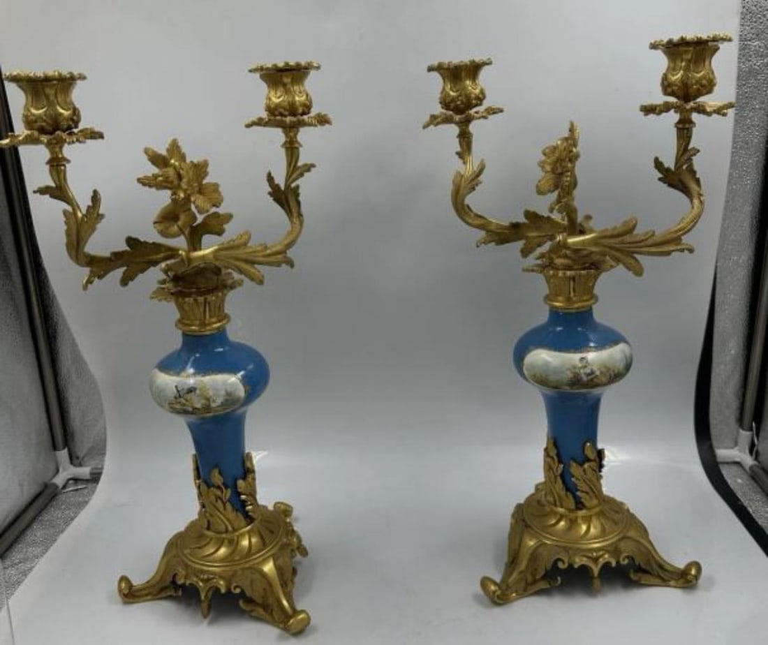 Pair Antique French Sevres Blue Porcelain & Gold Dore Bronze Candelabra (1 of 5)