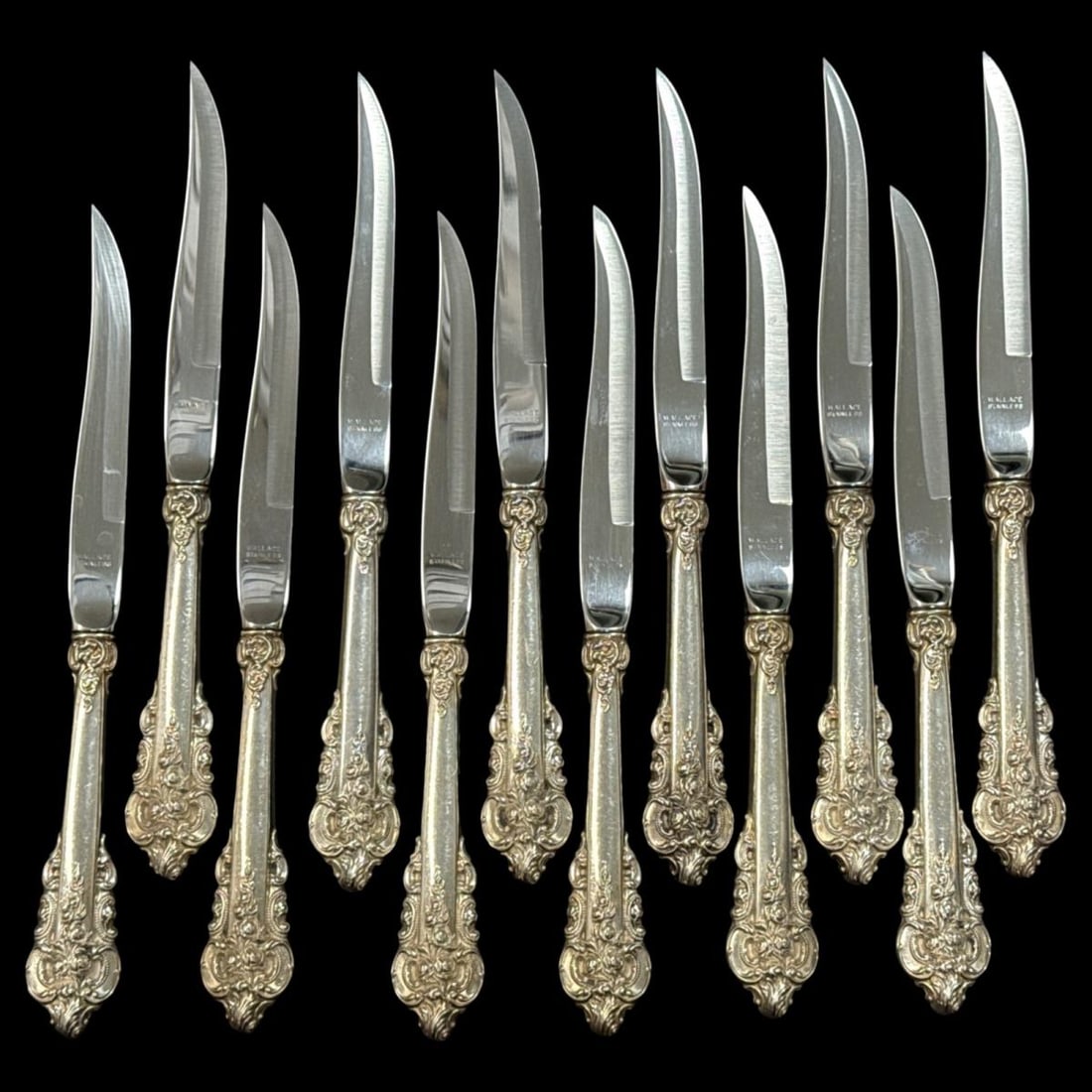 Lot of Twelve Wallace Grande Baroque Sterling Silver Steak Knives Featuring a Stainless Steel Bevel (1 of 2)