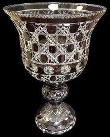 Purple Cut to Clear Crystal Palace Size Centerpiece Vase