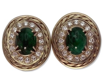 18kt YG, Approx 2.00-3.00ct Diamond, & 4.00-5.00ct Emerald Clip-On Earrings