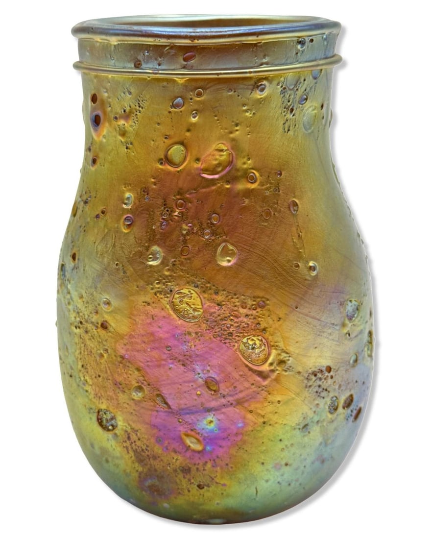 Tiffany Studios? Favrile Glass Flower Vase: Tiffany Studios? Favrile Glass Flower Vase measures H: 5 3/4" x W: 4". Numbered 0-2367 and includes original sticker