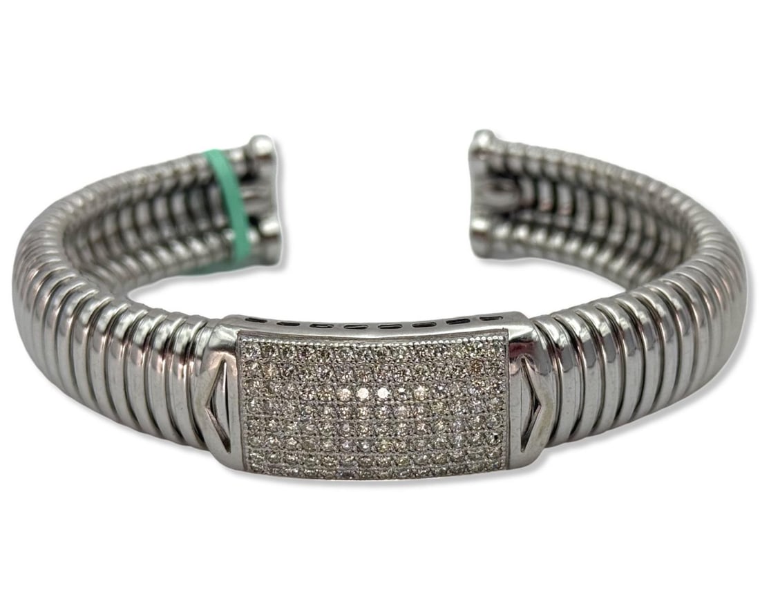 14kt WG & 1.75ct Diamond Cuff Bracelet: 14kt WG & 1.75ct Diamond Cuff Bracelet measures DIA: 2 3/4", weighs 23.86dwt