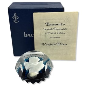 Baccarat Limited Edition Sulphide Turquoise Star Cut Paperweight Portraying Woodrow Wilson
