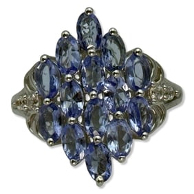 Sterling Silver, White Sapphire, & Tanzanite Ring