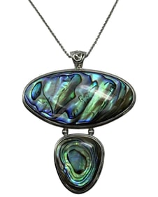 Sterling Silver & Oval Abalone Shell Mother of Pearl Necklace
