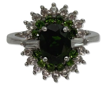 Sterling Silver, White Sapphire, & Chrome Diopside Ring