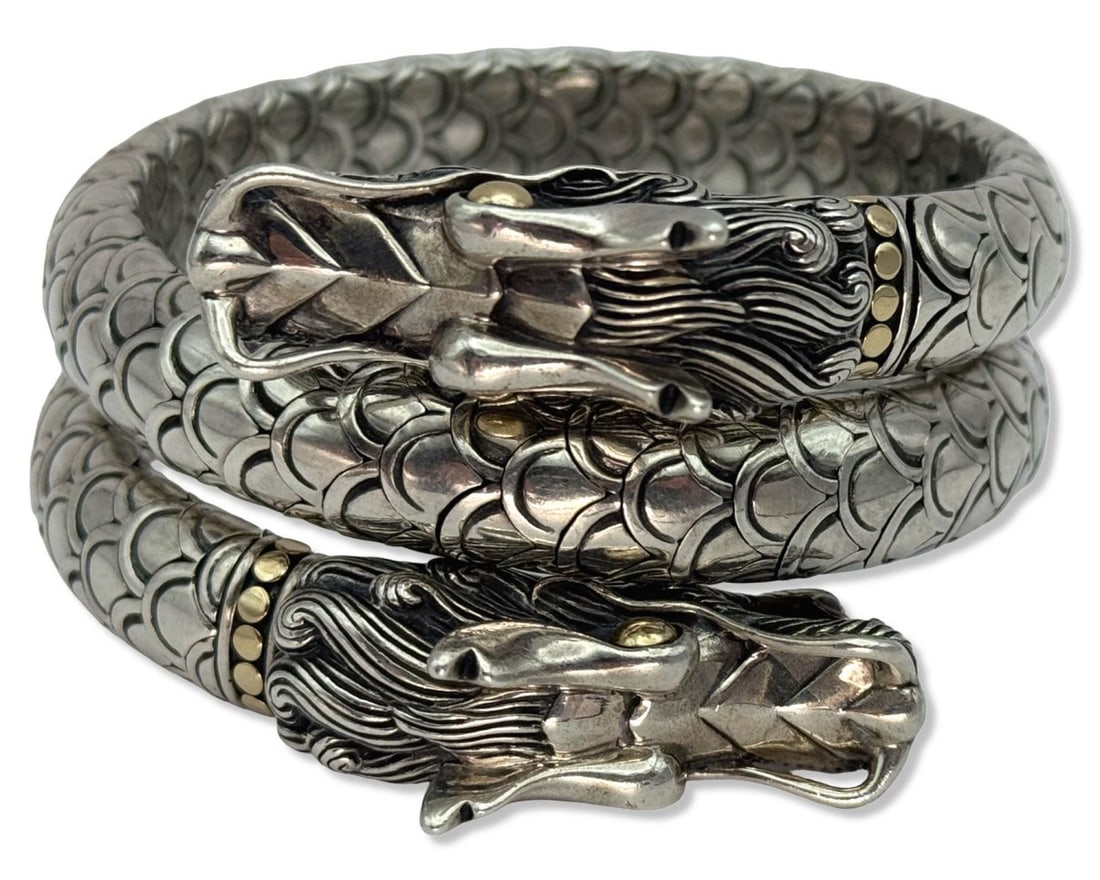 John Hardy Sterling Silver & 18kt YG Double Naga Dragon Coil Bracelet (1 of 5)