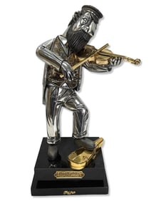 Signed Frank Meisler (Polish/Israeli, 1929-2018) Hasidic Fiddler Articulated Figural Sculpture on