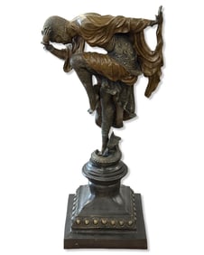 After Claire Jeanne Roberte Colinet (French, 1880-1950) Art Nouveau Polychrome Bronze Sculpture of a