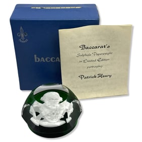 Baccarat Limited Edition Sulphide Paperweight in Emerald Green Portraying Patrick Henry
