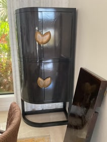 Pair Baker Dark Brown & Goldtone Handle Corner Cabinets