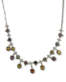 18kt WG, Approx 1.00ct Diamond, & Assorted Precious Gemstone Necklace