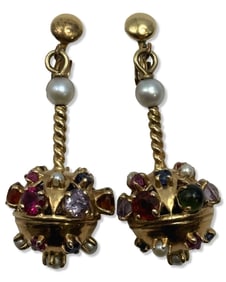 14kt YG & Various Assorted Precious Gemstone Dangle Drop Earrings