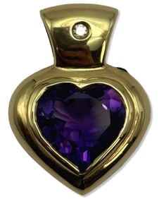 18kt YG, Approx 3.00ct Amethyst, & Diamond Heart Shaped Pendant