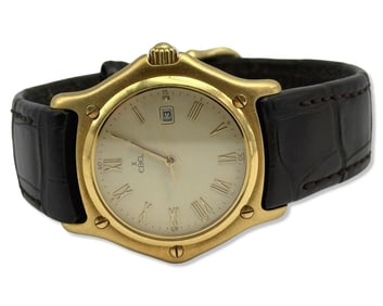 Ebel 18kt YG 1911 Quartz Movement Men's Wristwatch with Brown Leather Strap