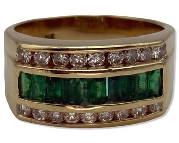 14kt YG, Approx 0.93ct Emerald, & 0.56ct Diamond Ring