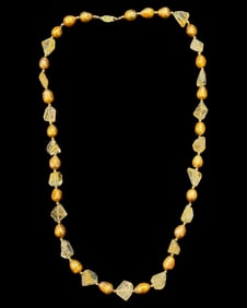 14kt YG, Pearl, & Rock Crystal Necklace