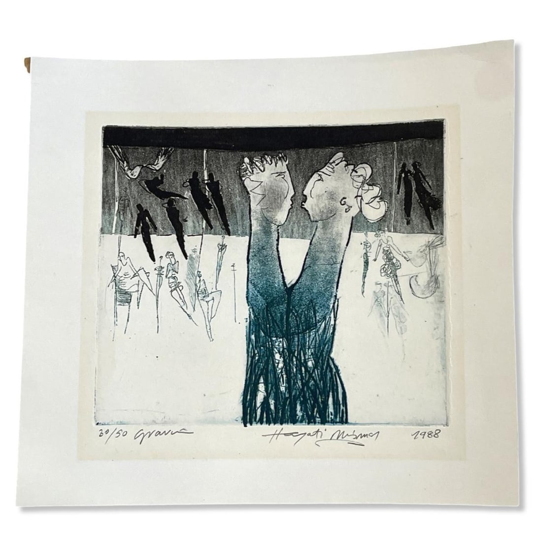 Signed Hayati Misman (B. 1945) Color Etching on Paper Portrait of Two Figures: Signed Hayati Misman (B. 1945) Color Etching on Paper Portrait of Two Figures. Signed, dated & numbered 30/50, measures H: 8 1/2" x W: 9"
